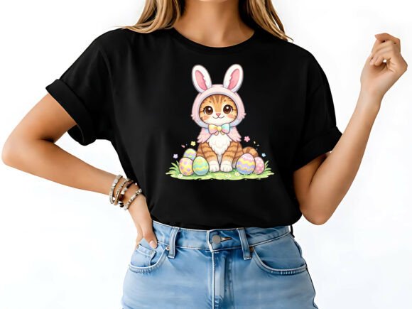 Cute Easter Bunny Kitten T-Shirt Design: Festive Apparel Asset