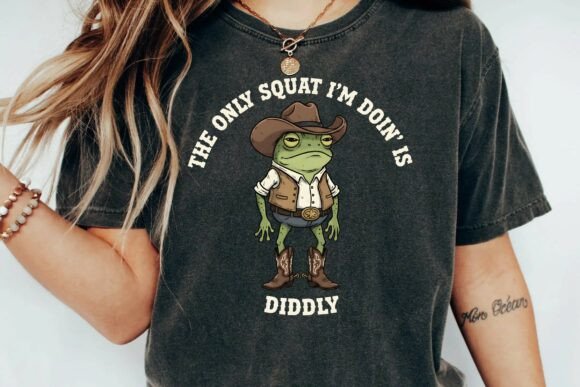 Funny Cowboy Frog Squat Diddly Humorous Western Design PNG